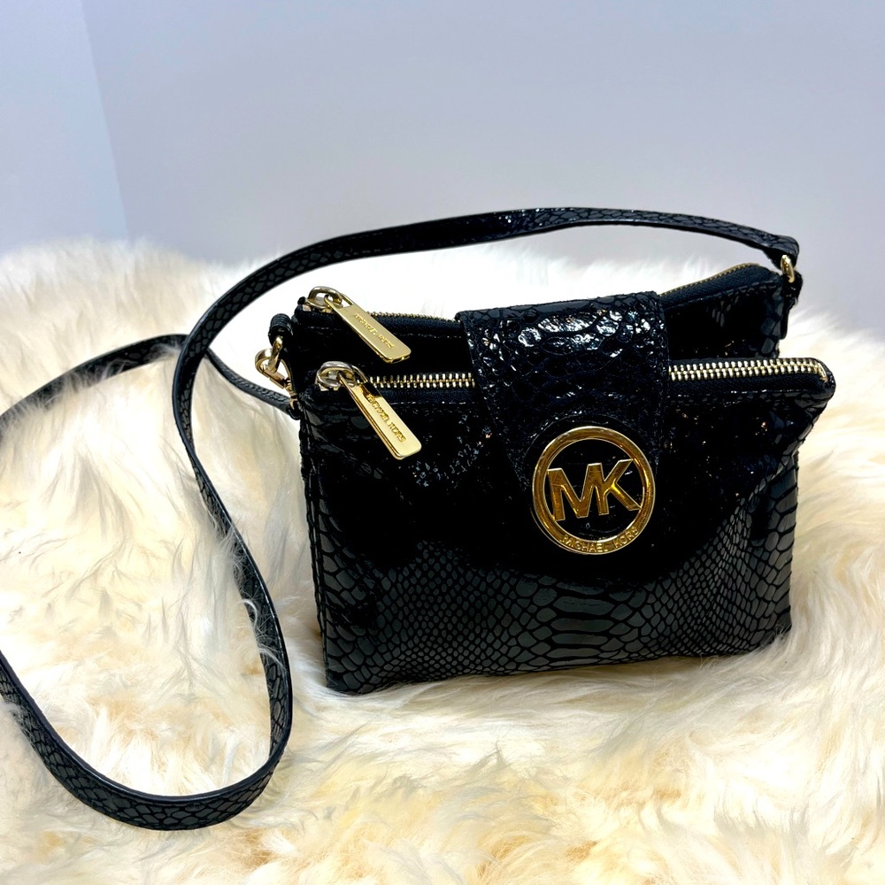 Michael Korrs Blk. Python Embossed Mini Crossbody… - image 1